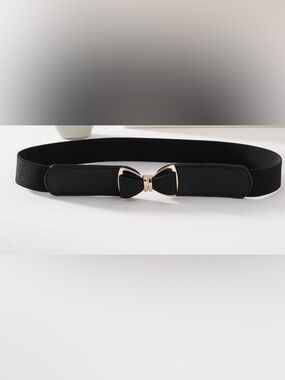 Black Bow Accent Women's Waist Belt - Elegant Gold Hardware